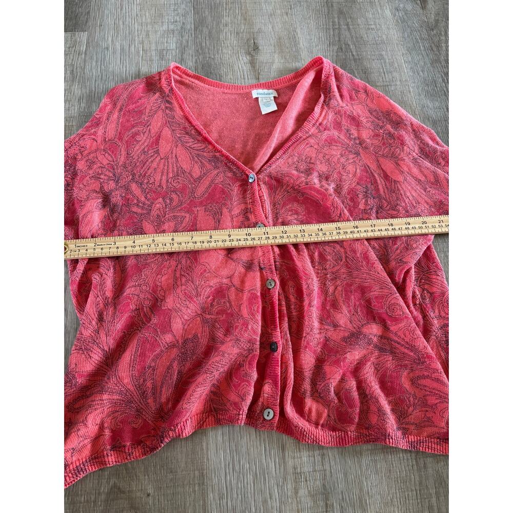 Sundance Womens L 100% Linen Cardigan Coral Floral Button Front Boho Artsy - Picture 3 of 6